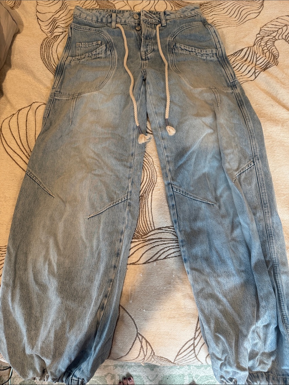 Free People Light Blue Relaxed Drawstring Jeans